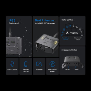 TP-Link Tapo P400M Outdoor Smart Plug, 2 Outlets, IP65, Alexa & Apple Compatible