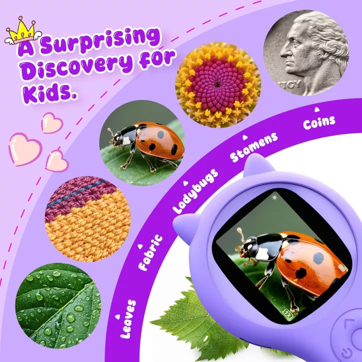 Microscope Portable Mini pour Enfants - Jouet Éducatif STEM Cadeau Anniversaire Noël Filles 5-12 Ans (Violet)