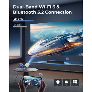 CLOKOWE Mini Projector WiFi Bluetooth 1080P Smart Portable w/ Auto Keystone