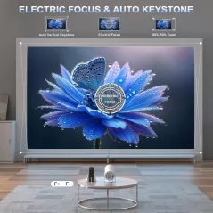 Mini Projecteur Portable 4K WiFi 6 BT 5.2 Full HD Auto Keystone Rotation 180° Home Cinéma Blanc