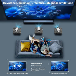 Mini Portable 4K Projector with WiFi 6, BT 5.2, Auto Keystone & Rotation