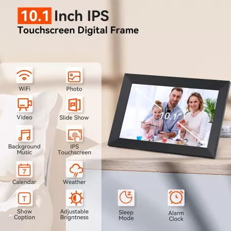 Cadre Photo Numérique 10.1 WiFi HD IPS Tactile Noir