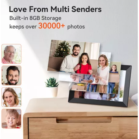 Cadre Photo Numérique 10,1 WiFi HD IPS 1280x800 Écran Tactile Noir, Partage Photos/Vidéos à Distance via Appli