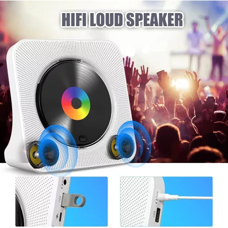 Lecteur CD Bluetooth Portable Gueray avec Radio FM et USB