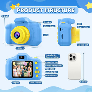 Desuccus Kids HD Digital Camera Toy with 32GB Card for Ages 3-9 - Blue