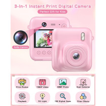 Kids Instant Print Camera 48MP Selfie Digital Toy for Ages 4-9 - Pink