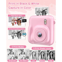 Kids Instant Print Camera 48MP Selfie Digital Toy for Ages 4-9 - Pink