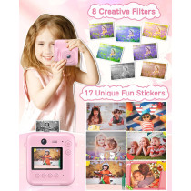 Kids Instant Print Camera 48MP Selfie Digital Toy for Ages 4-9 - Pink