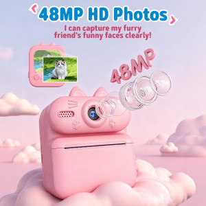 Gleeglee Kids Instant Print Camera 1080P - Pink Cat Toy Gift