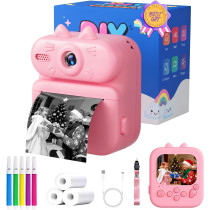 Gleeglee Kids Instant Print Camera 1080P - Pink Cat Toy Gift