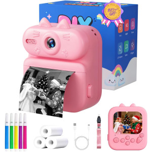 Gleeglee Kids Instant Print Camera 1080P - Pink Cat Toy Gift