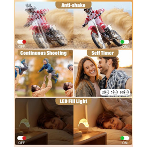 2025 Kids Digital Camera 56MP FHD 1080P 16x Zoom Anti-Shake Gift Black