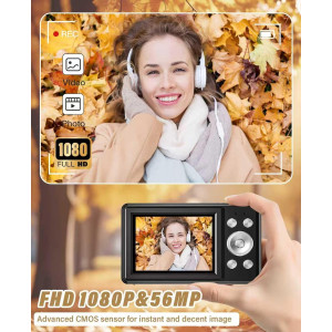 Appareil Photo Numérique Enfants 56MP 1080P Zoom 16x Noir