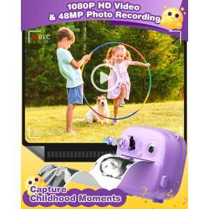 Appareil Photo Instantané Enfants - Cadeau Anniversaire Noël 3-12 Ans - Camera HD 1080P Violet avec Impression Photos