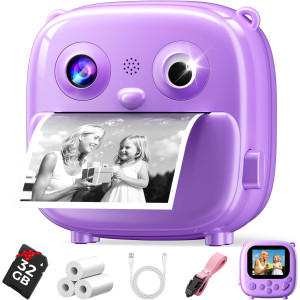 Kids Camera Instant Print - HD Video Digital Toy for Ages 3-12, Purple