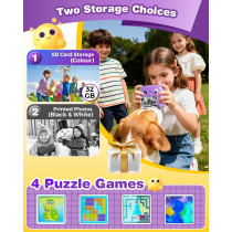 Kids Camera Instant Print - HD Video Digital Toy for Ages 3-12, Purple