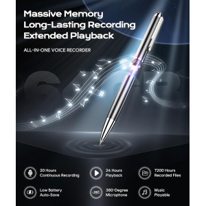 Enregistreur Vocal 64GB Type-C, Réduction Bruit IA, 90 Jours