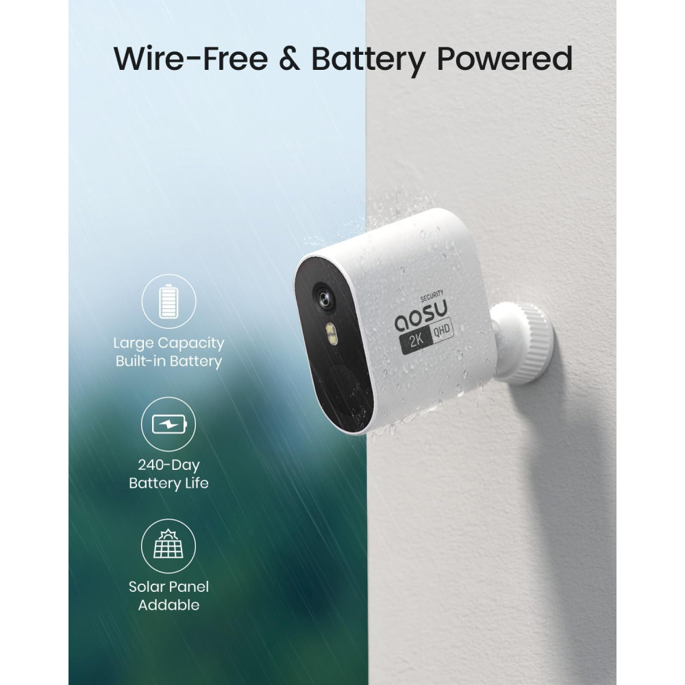 aosu Wireless Outdoor Security Camera, 2K HD, 240-Day Battery, No Sub