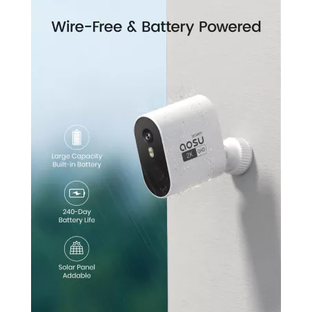 Caméra Sécurité Sans Fil Aosu 2K HD Nuit 240 Jours Batterie