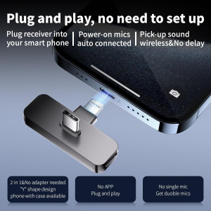 Microphone Lavalier Sans Fil 2 en 1 pour iPhone & Android