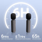 Pack de 2 Micros Lavalier Sans Fil pour iPhone & Android, Clip Dual, Réduction Bruit, 6H, Noir