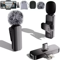 Microphone Lavalier Sans Fil 2 en 1 pour iPhone & Android