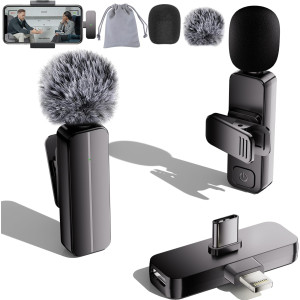 Microphone Lavalier Sans Fil 2 en 1 pour iPhone & Android