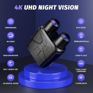 4K Night Vision Goggles with 5000mAh Battery & 32GB Storage - Black