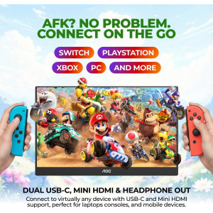 Écran Portable AOC 16T20 15.6 FHD USB-C, HDMI, Haut-parleurs