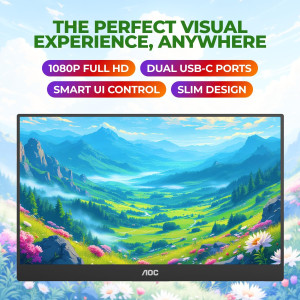 AOC 16T20 15.6 FHD Portable Monitor with USB-C, HDMI & Speakers