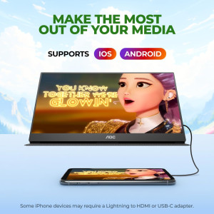 AOC 16T20 15.6 FHD Portable Monitor with USB-C, HDMI & Speakers