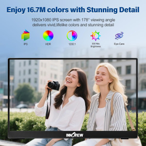 InnoView 15.6 Portable Monitor 1080P with Adjustable Stand & Sleeve