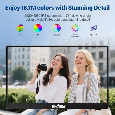 InnoView Écran Portable 15,6 Full HD 1080P avec Housse, Support Réglable 90°, USB-C HDMI Ultra-Mince