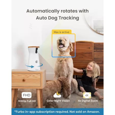 Furbo Caméra Chien 360° avec Distribution Friandises, Sécurité Maison & Alertes, Haut-Parleur 2 Sens