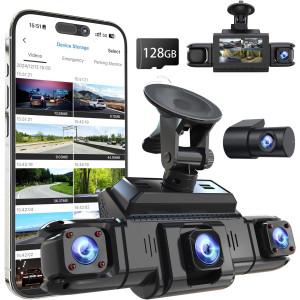 360° 4-Channel Dash Cam with GPS, 5G WiFi, Night Vision & 128GB Card