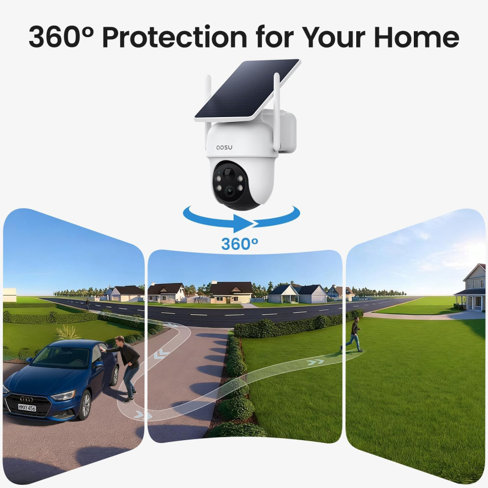 AOSU Wireless Outdoor Security Cameras 4-Pack, Solar, 2K Night Vision