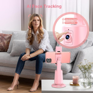 Auto Face Tracking Tripod 360° Rotating Phone Stand with Remote Pink