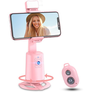Auto Face Tracking Tripod 360° Rotating Phone Stand with Remote Pink