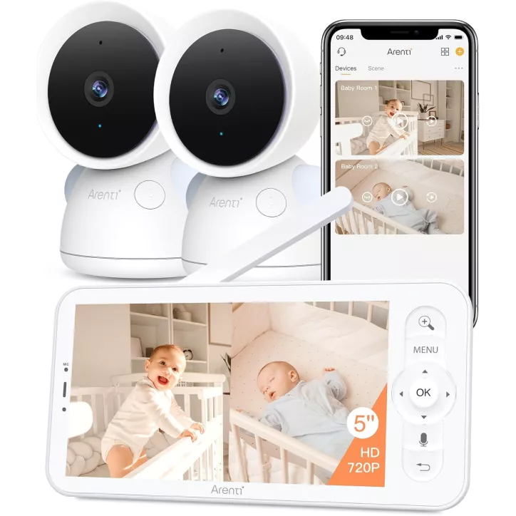 Moniteur Bébé ARENTI D3 - 2 Caméras 2K WiFi 6, Écran 5, Vision Nocturne, Détection Pleurs, App Smartphone