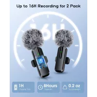 Microphone sans fil mini lavalier Bluetooth 2 en 1 pour iPhone, iPad, Android - 2 pièces, réduction de bruit