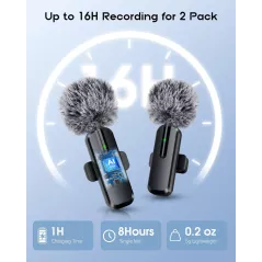 Microphone sans fil mini lavalier Bluetooth 2 en 1 pour iPhone, iPad, Android - 2 pièces, réduction de bruit