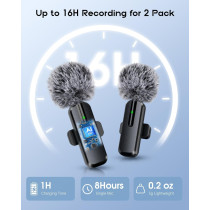 Microphone sans fil mini lavalier Bluetooth 2 en 1 pour iPhone, iPad, Android - 2 pièces, réduction de bruit