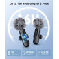 Microphone sans fil mini lavalier Bluetooth 2 en 1 pour iPhone, iPad, Android - 2 pièces, réduction de bruit