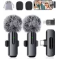 Microphone sans fil mini lavalier Bluetooth 2 en 1 pour iPhone, iPad, Android - 2 pièces, réduction de bruit