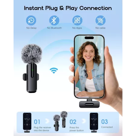 Microphone Sans Fil Mini Bluetooth 2 en 1 pour iPhone & Android
