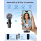 Microphone sans fil mini lavalier Bluetooth 2 en 1 pour iPhone, iPad, Android - 2 pièces, réduction de bruit
