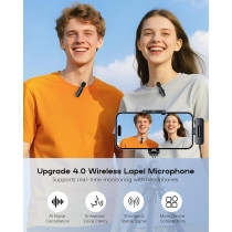 Wireless Mini Lavalier Microphone 2-Pack for iPhone & Android - Bluetooth Clip-On Mic