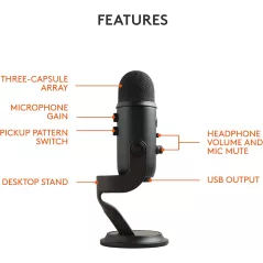 Microphone USB Logitech Blue Yeti pour Gaming, Streaming, Podcast, YouTube, PC - Son Studio, Plug & Play