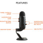 Microphone USB Logitech Blue Yeti pour Gaming, Streaming, Podcast, YouTube, PC - Son Studio, Plug & Play