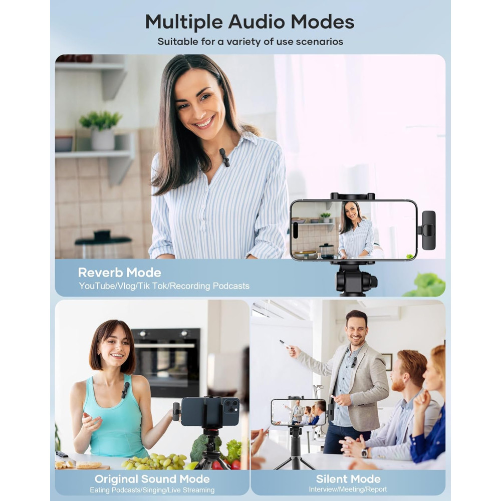 2 Pack Wireless Lavalier Microphones for iPhone, Android & Video Recording
